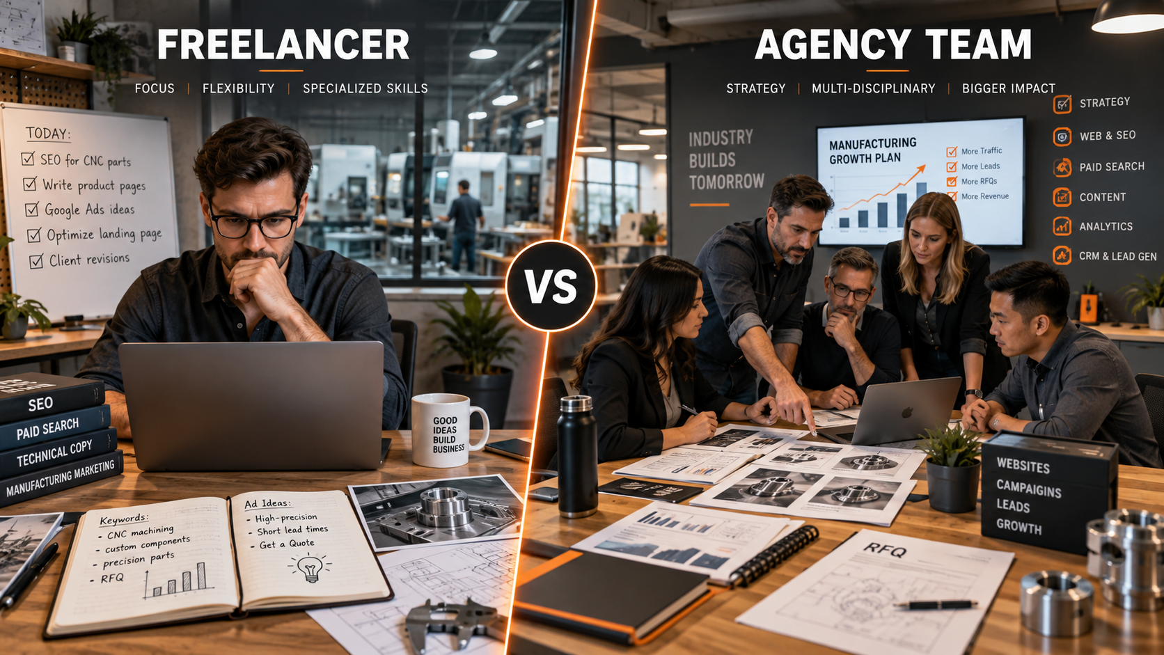 Marketing Agency vs Freelancer for Manufacturing: How to Choose