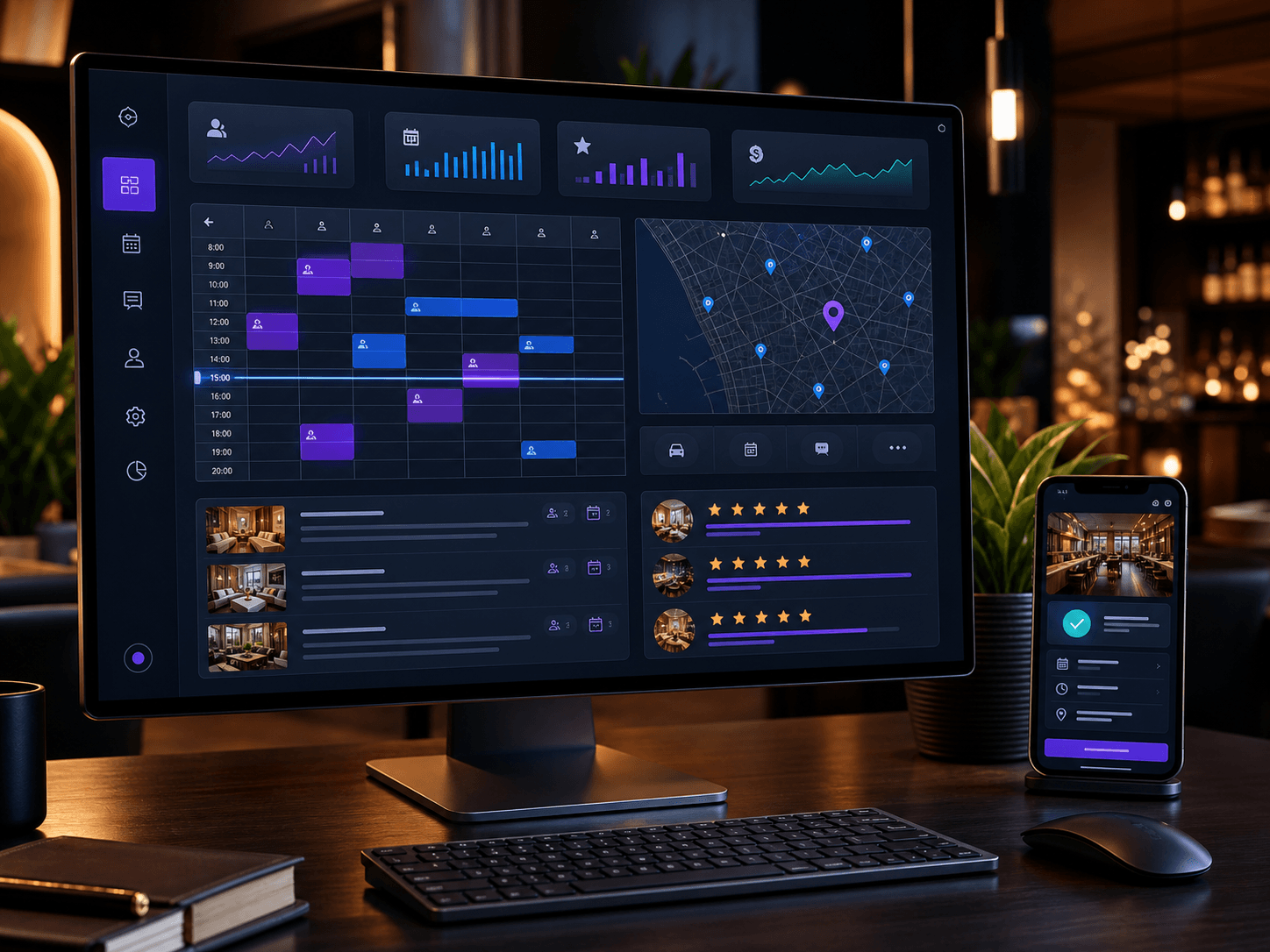 Hospitality booking dashboard with reservations and review management