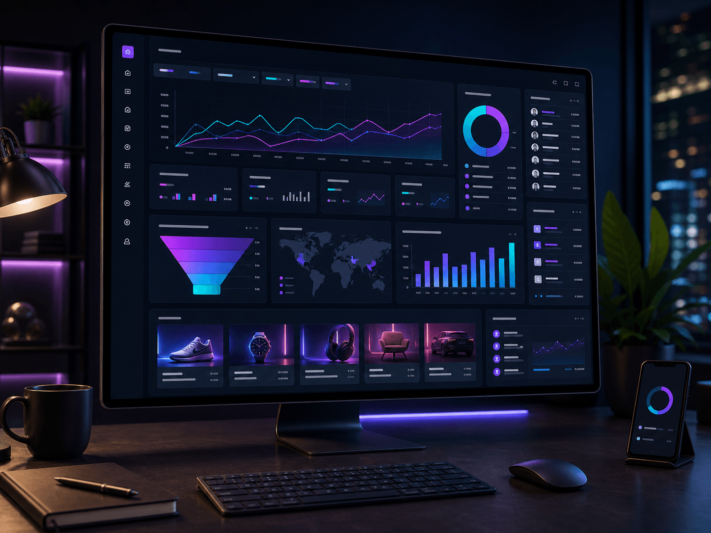 Paid advertising performance dashboard with campaign charts