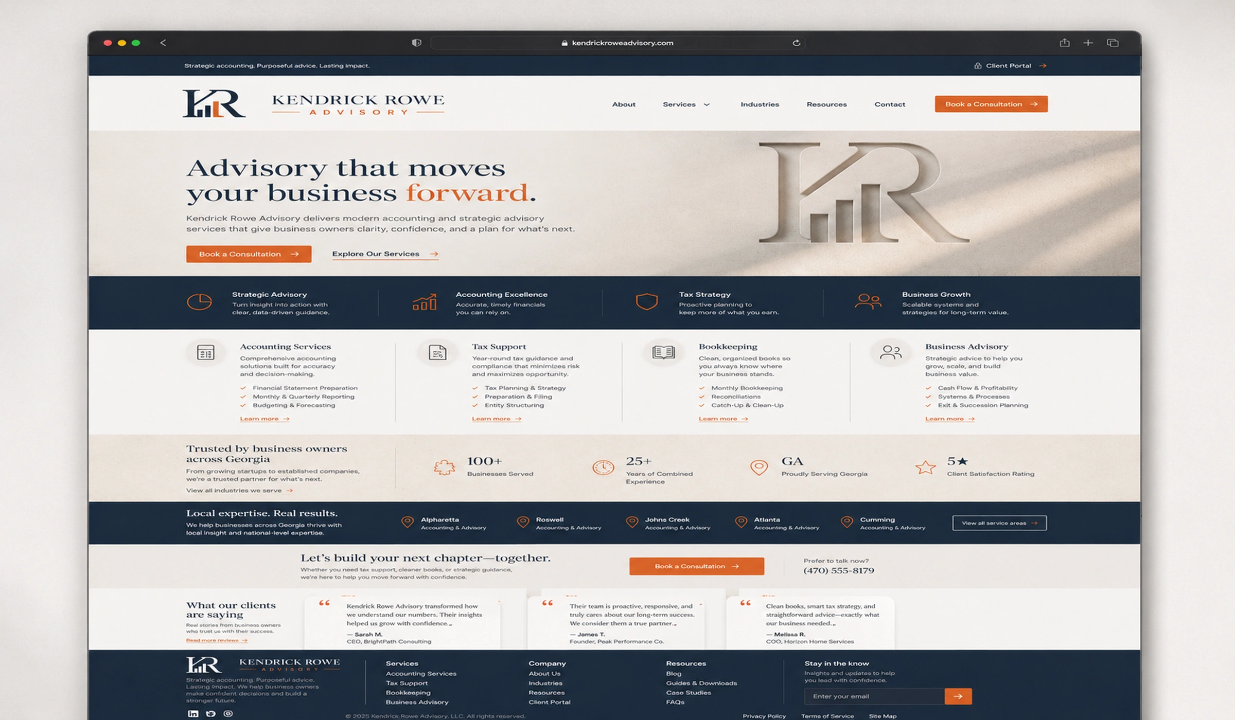Kendrick Rowe Advisory desktop website preview designed by Vistoplex