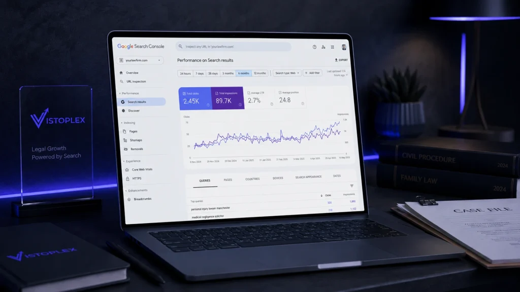Google Search Console performance data used to track law firm SEO visibility