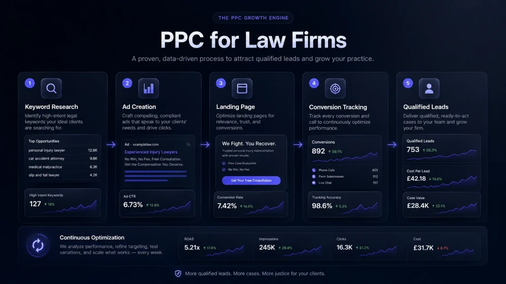 PPC process for law firms from keyword research to quality leads with conversion tracking