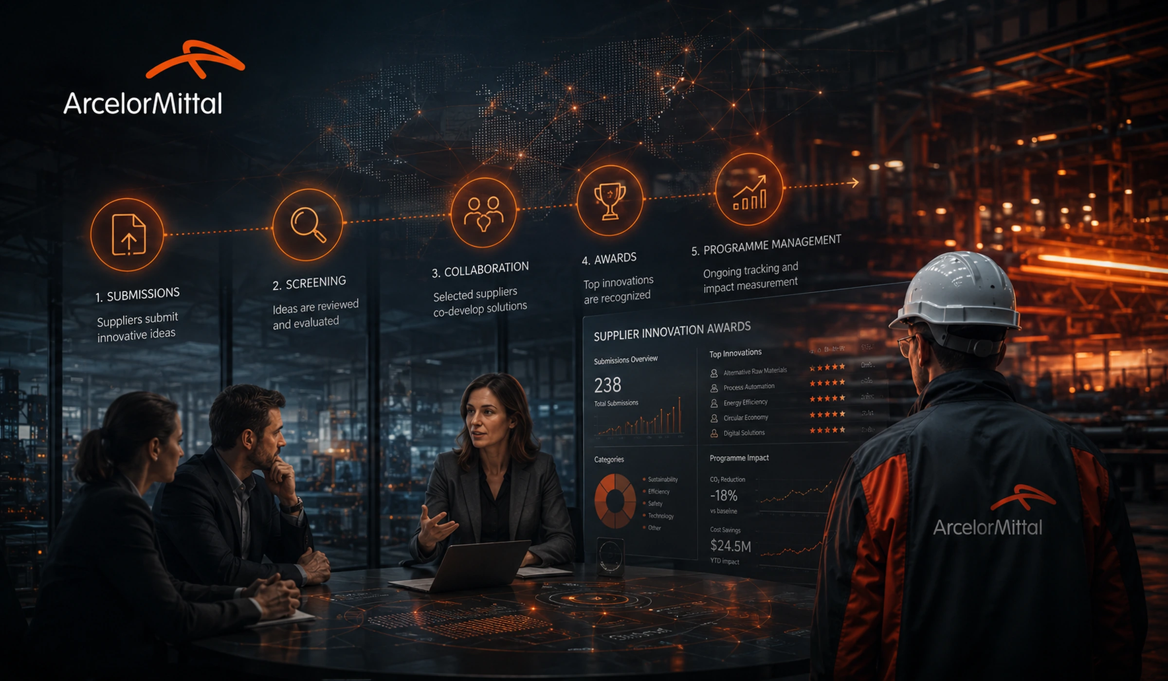 ArcelorMittal global supplier innovation awards workflow visual